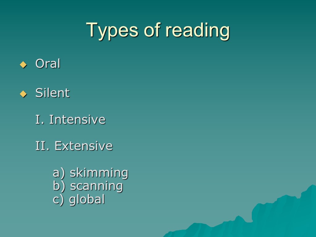 Teaching reading communicatively. Types of reading Oral Silent